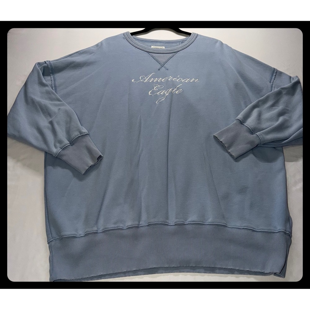 American Eagle Sweatshirt Women XL Blue Embroidered Oversized Pullover